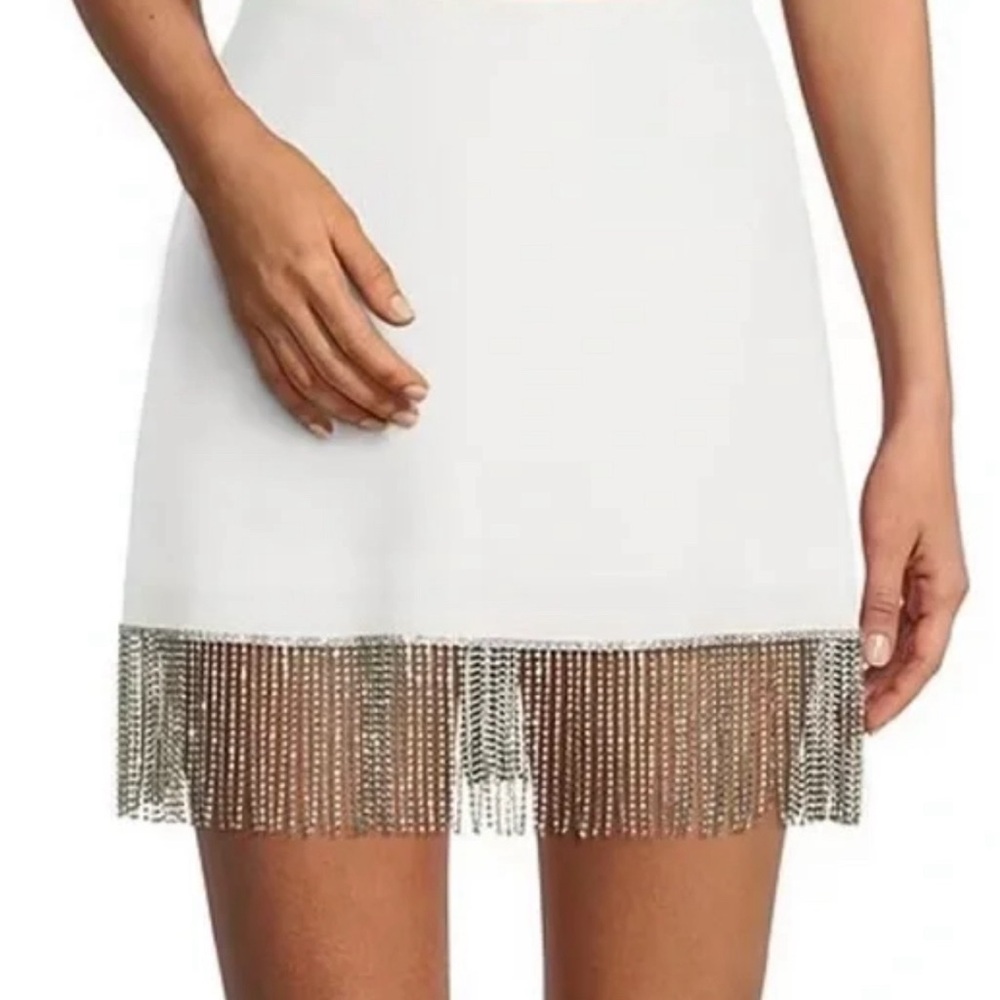 Gianni Bini Dixie Rhinestone Fringe Crepe Skirt White Size 10